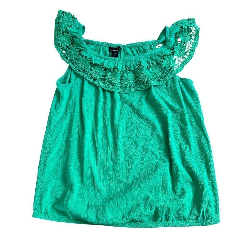 Lane Bryant Green Top Size 22 24 Crochet Collar Sleeveless Loose Summer Shirt 2X